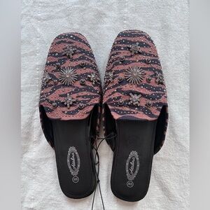 Atalina WIDE WIDTH sz 9 Maximalist Jeweled Animal Print Boujee Slip-on Flats